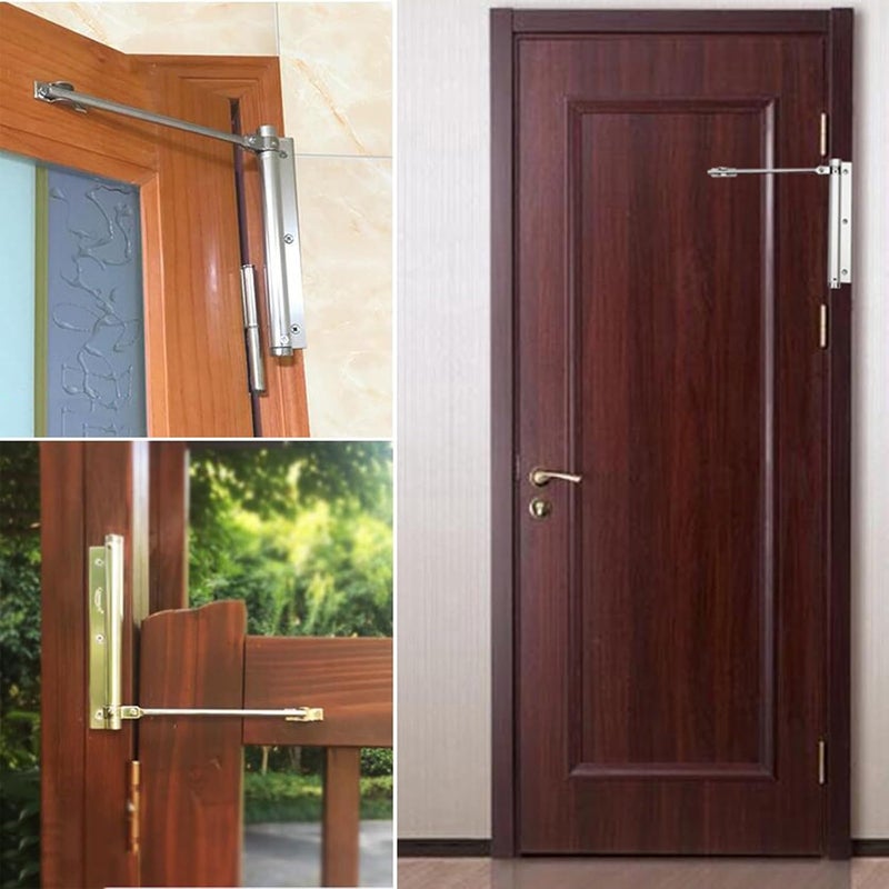 zeng 2-Pack Adjustable Spring Door Closer - 304 Stainless Steel Surface Mounted Automatic Closer for Residential/Commercial Doors (20-40kg, 175° Max, Silver) - Image 3